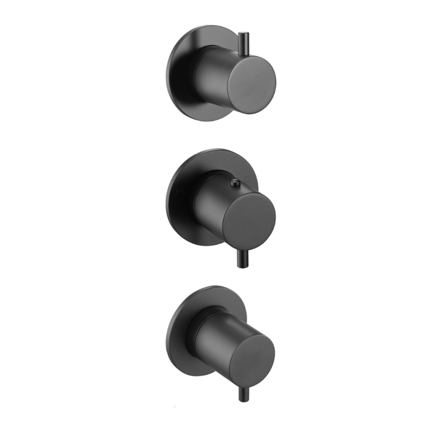 Product Cut out image of the JTP Vos Matt Black Concealed 3 Handle 2 Outlet Shower Valve